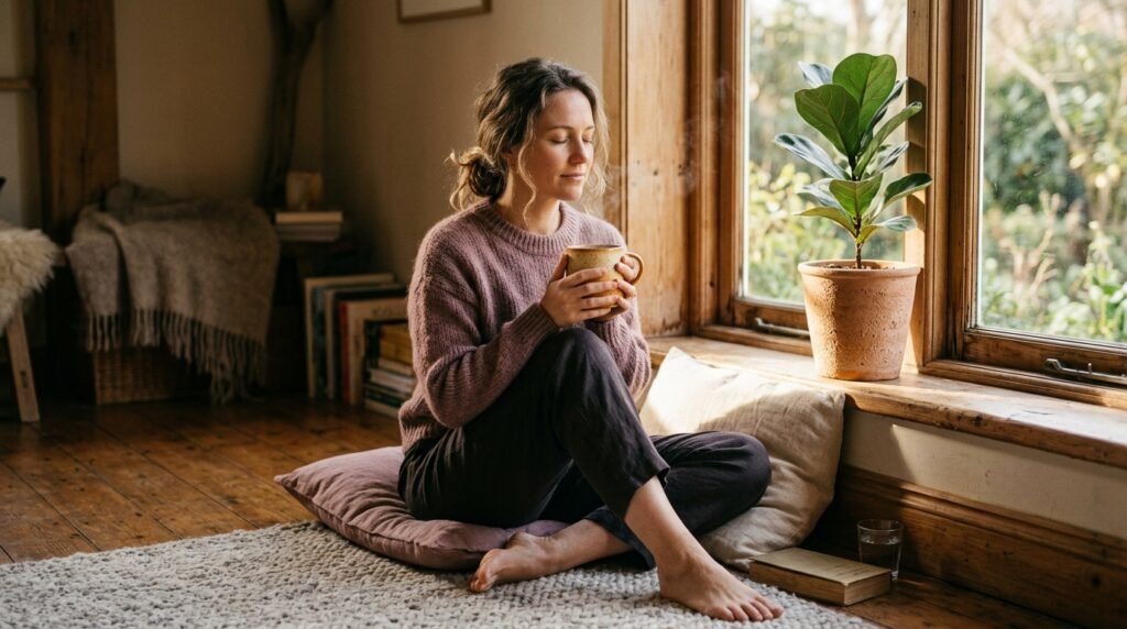woman holding tea cup