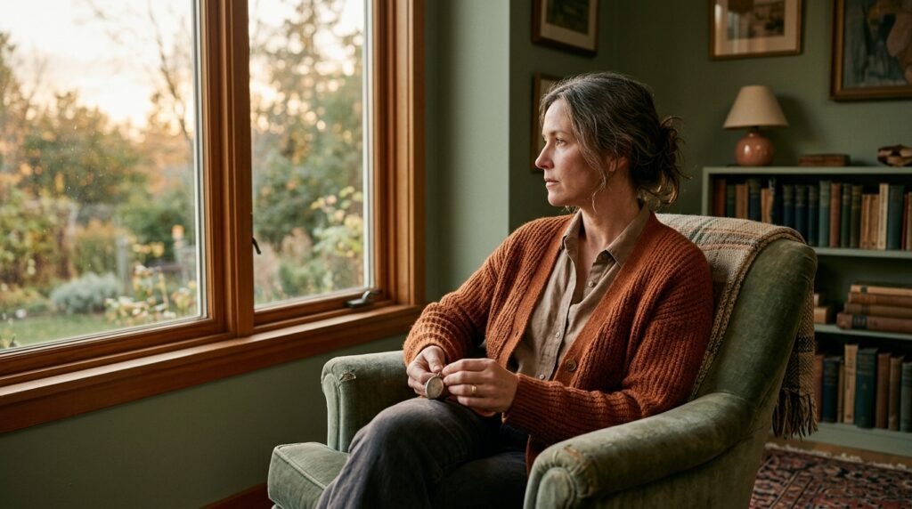 Woman_reflecting_in_room